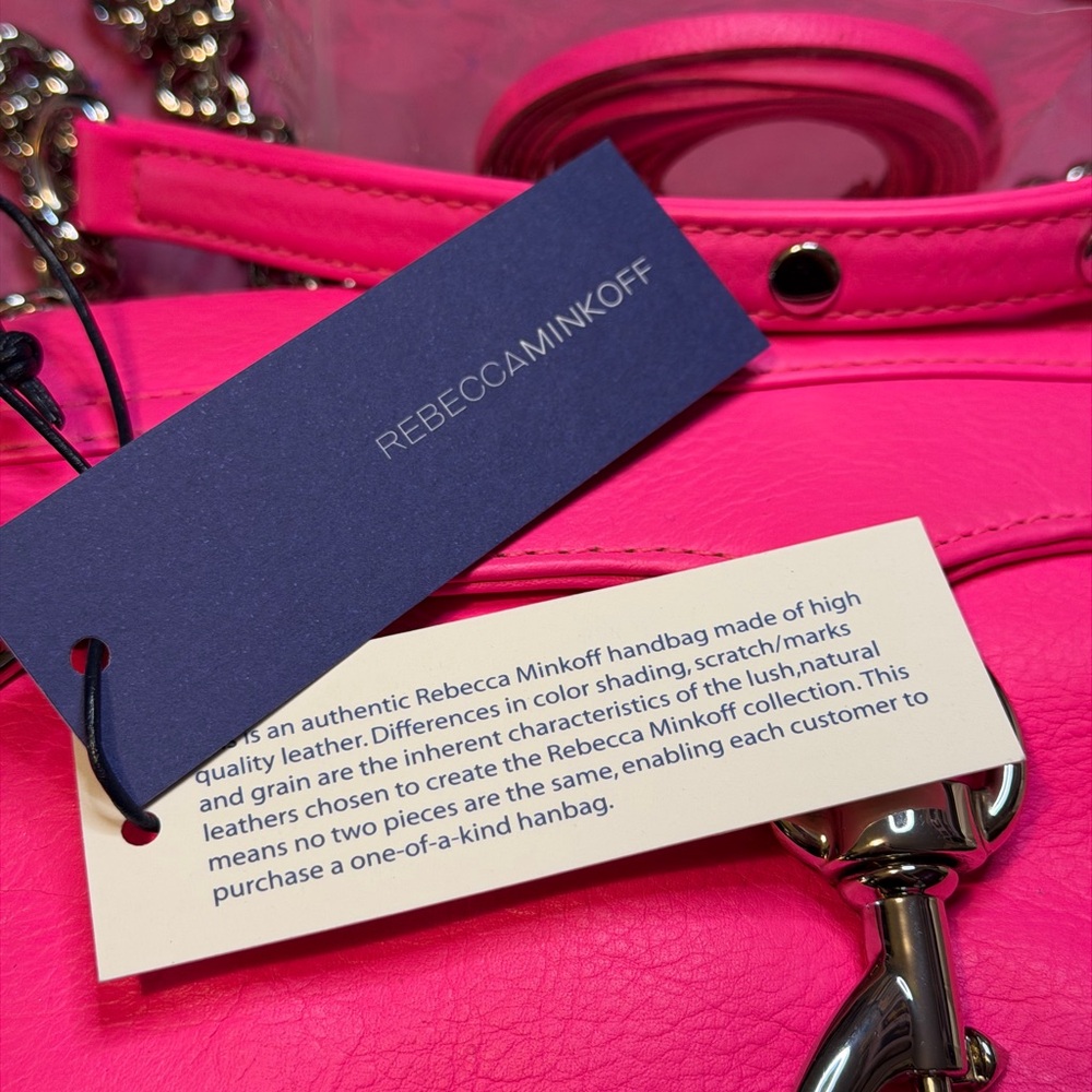 Rebecca Minkoff Mini M.A.C Electric Pink Leather Crossbody Bag Purse Chain Strap - Picture 15 of 17